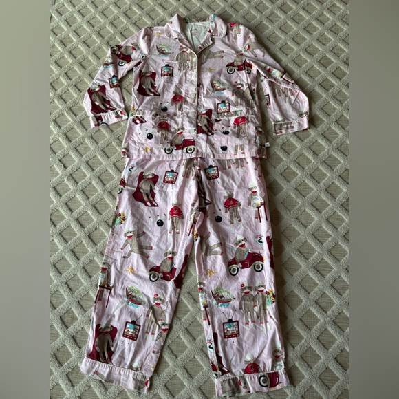 Nick & Nora Pink Sock Monkey Print 2 Piece Pajama Set Size XL Loungewear Casual - Picture 2 of 12